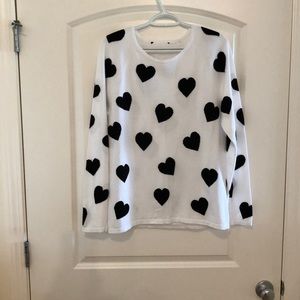 Women's white & black hearts long sleeve sweater